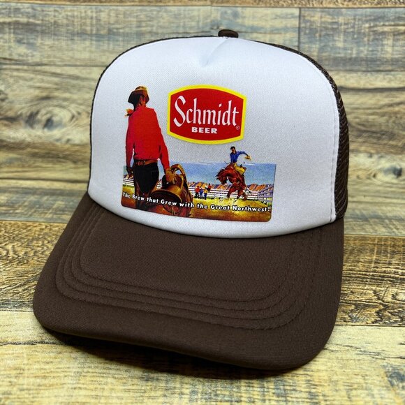 Defunct Schmidt Beer Unisex Trucker Hat Brown Cowboy Country Western Ball Cap - Picture 2 of 8